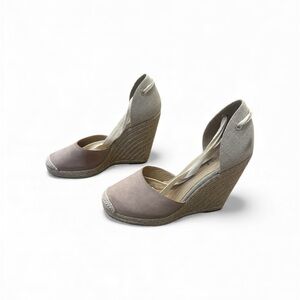 Shoe Dazzle Beige and Brown Wedge Espadrilles
